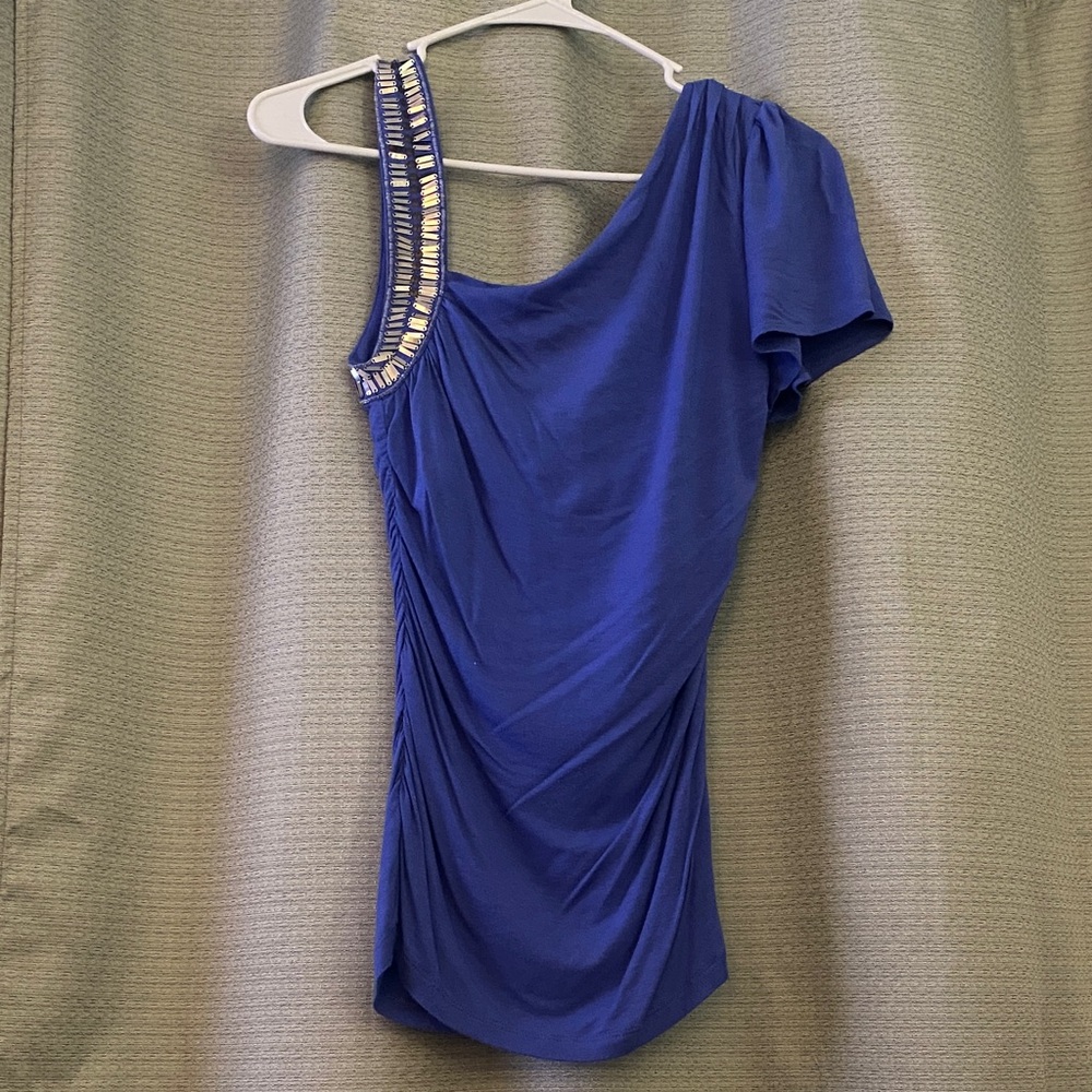bebe Royal Blue One-Shoulder Dress with Embellished Strap